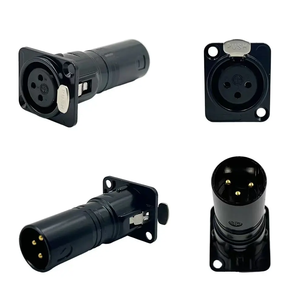 

5pcs/lot XLR Male to XLR Female Pass Through Panel Mount Jack black gold plated XLR Female to Male
