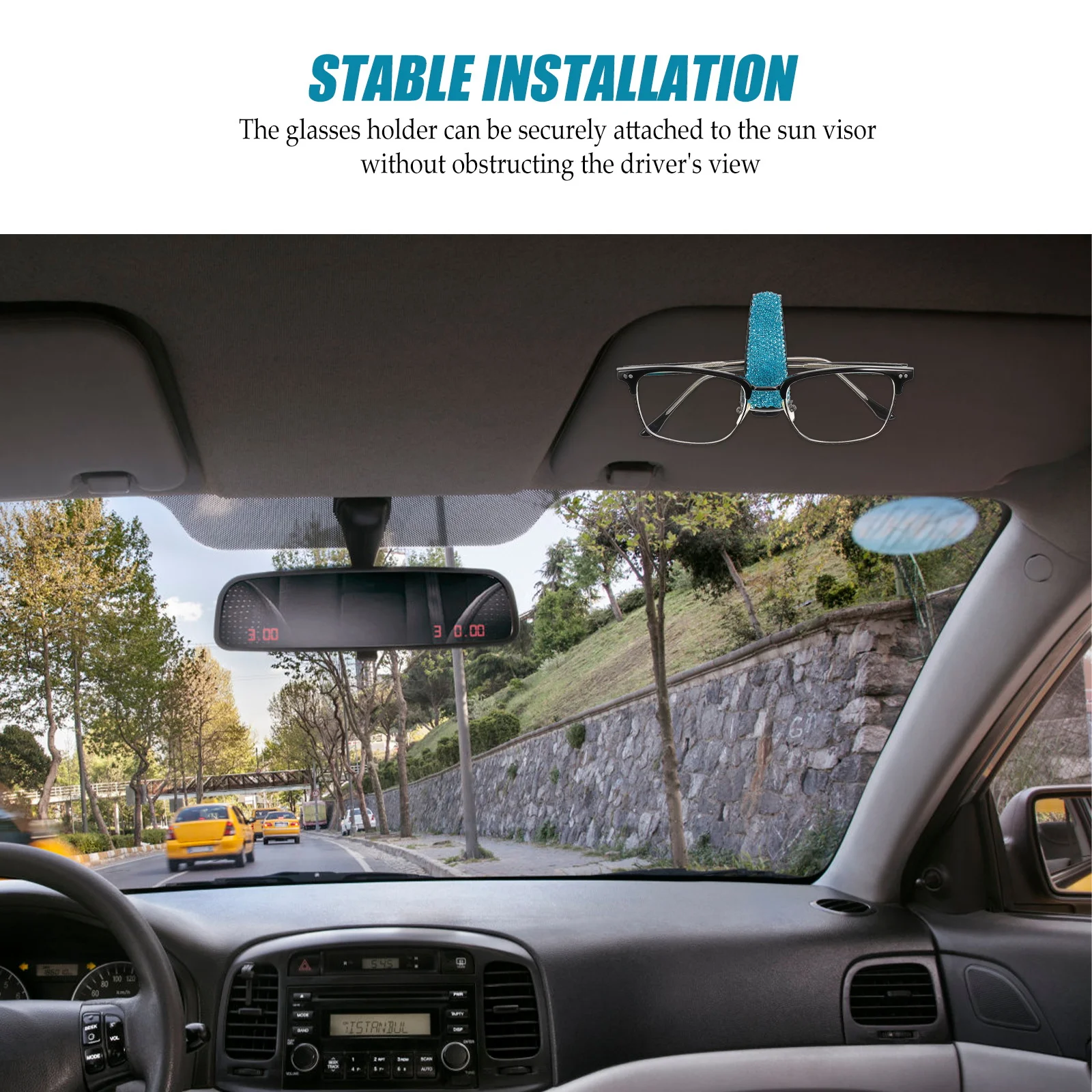 

Sunglasses Holder for Car Visor Clip Mount Stylish Rhinestone Design Secure Fit No Block View Keeps Glasses Safe from Scratches