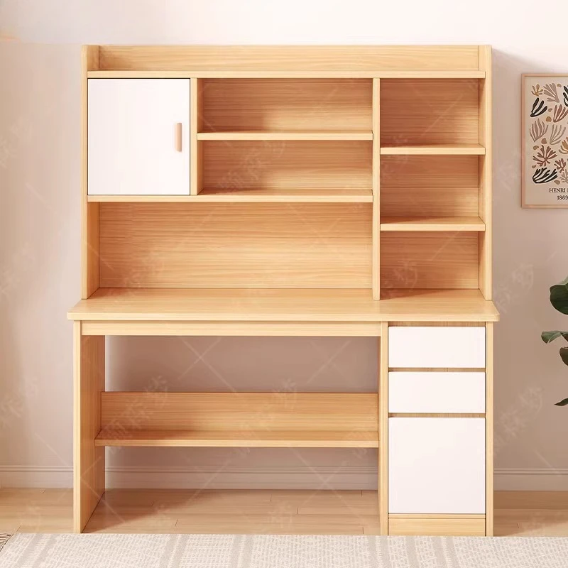 Desk bookshelf integrated table with bookcase solid wood desktop computer desk home bedroom student study table