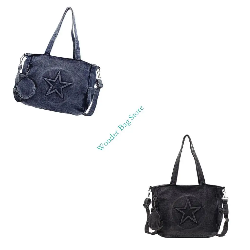 

H3CB Джинсовые кошельки на плечо Женские сумки-тоут Сумка с верхней ручкой Модная сумка-саквояж Сумки через плечо со съемным