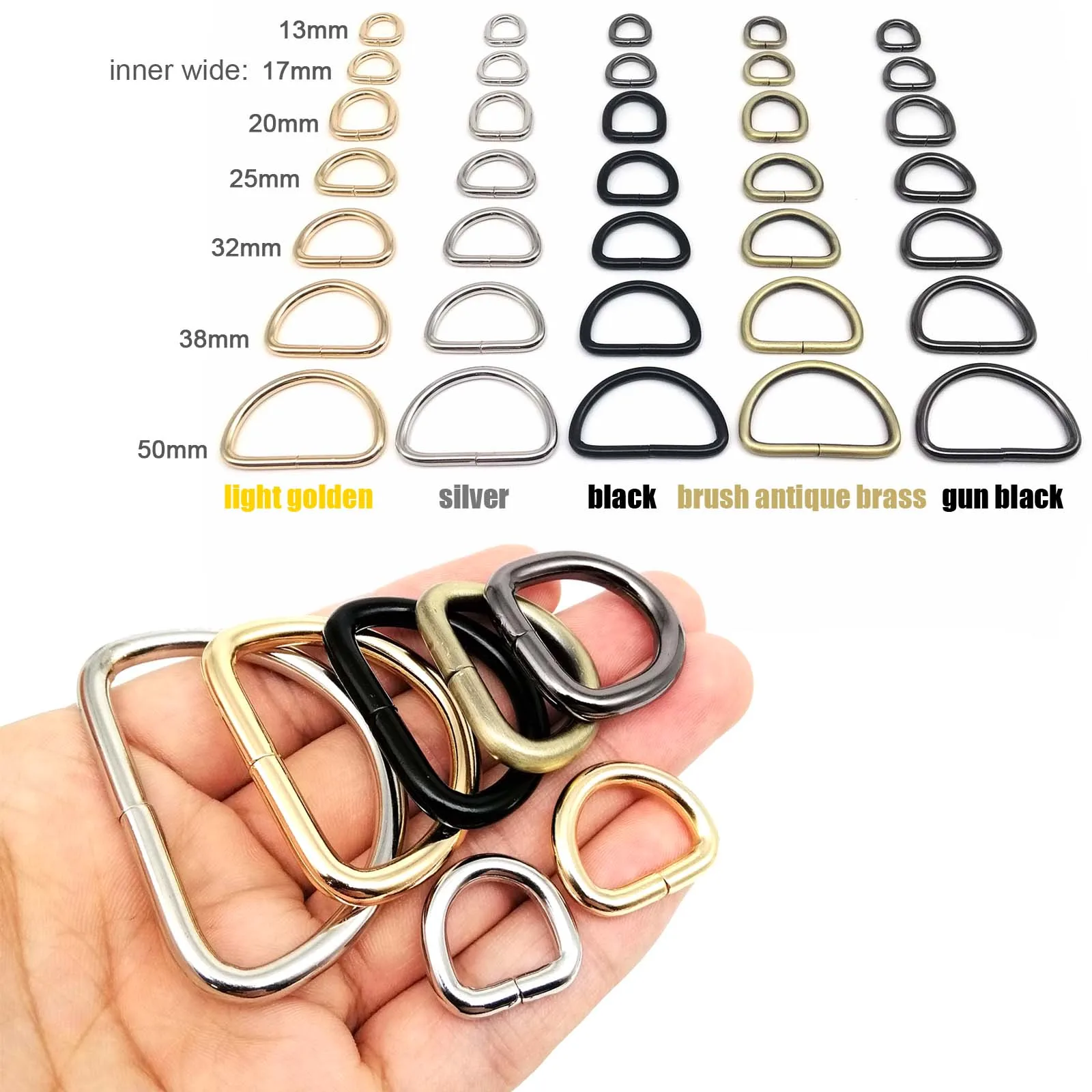 HZYUEGOU Metall Hochwertiger Verdickter Leder-Handtaschen-Rucksack-Geldbörsen-Gurt-Hundehalsband-Ketten-Gurtband-Halb-O-D-Ring-Schnalle-Verschluss – Detail 2