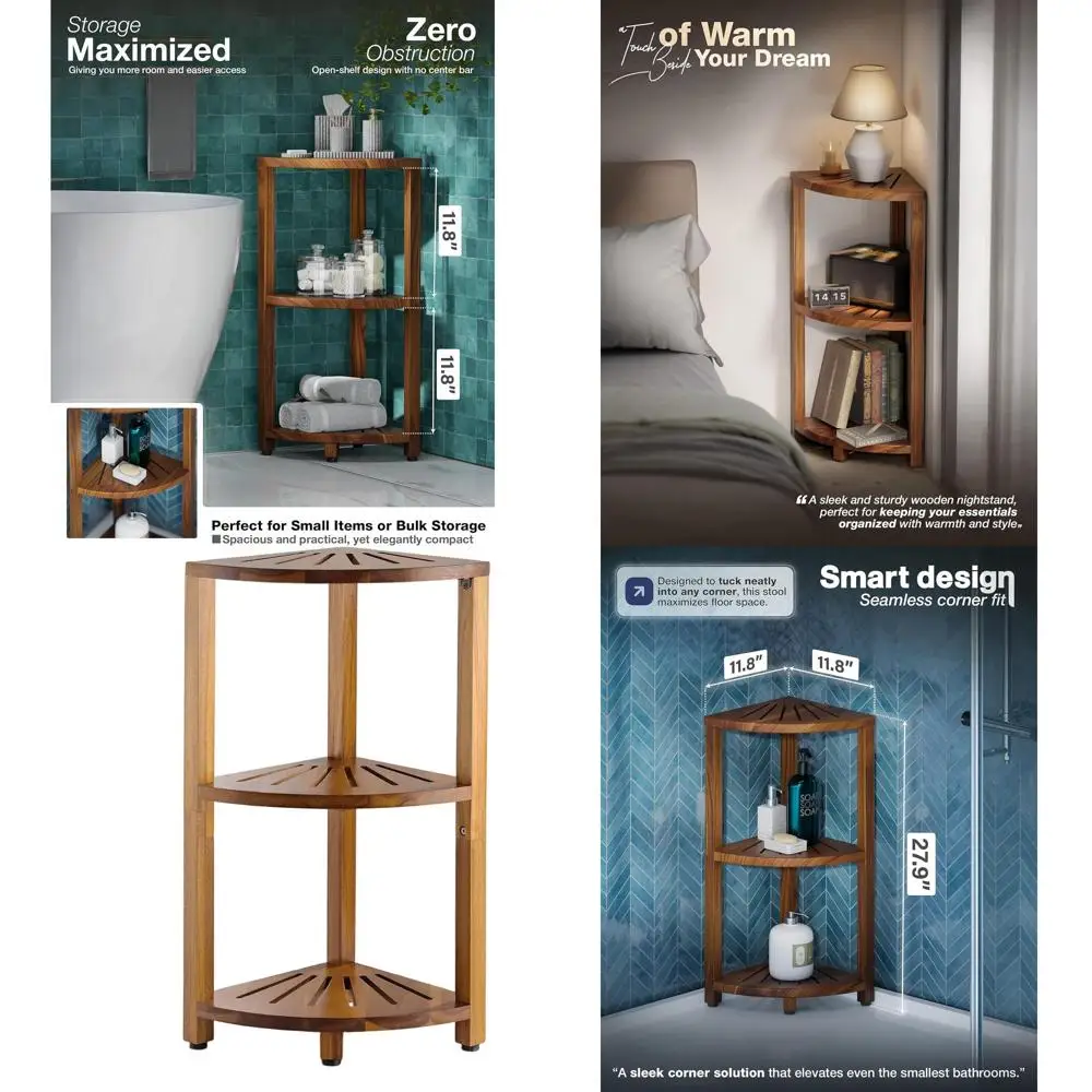 

Corner Shower Caddy Stand, Wooden Organizer with Anti-Slip Base, Waterproof & Durable, Space-Saving Storage for Bathroom, Kitche