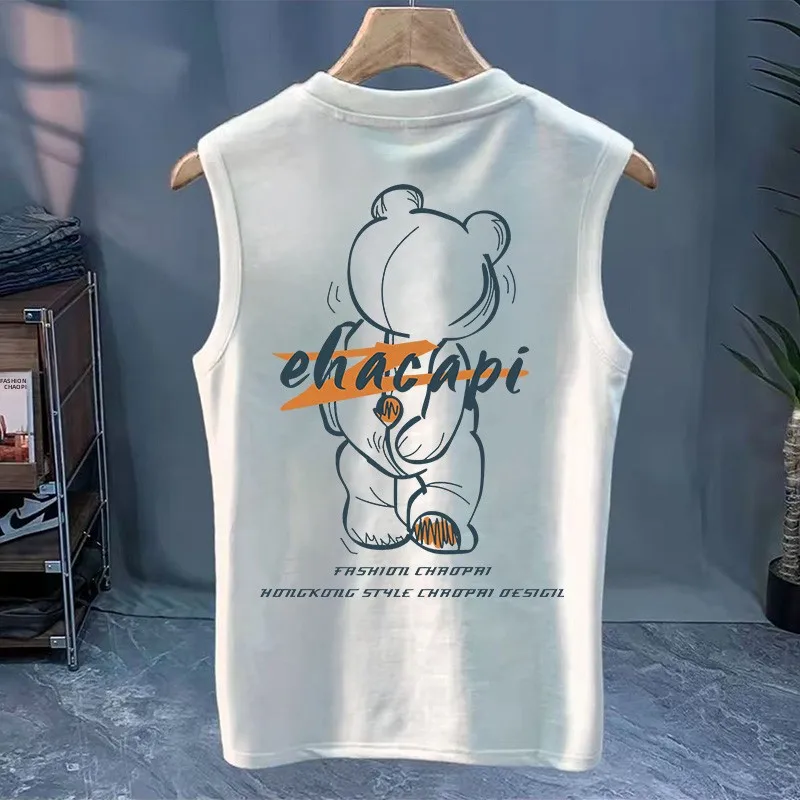 Pure Cotton Summer New Style Fitness Versatile Men's Tank Top Breathable Casual round Neck Thin Fabric Chinese Production