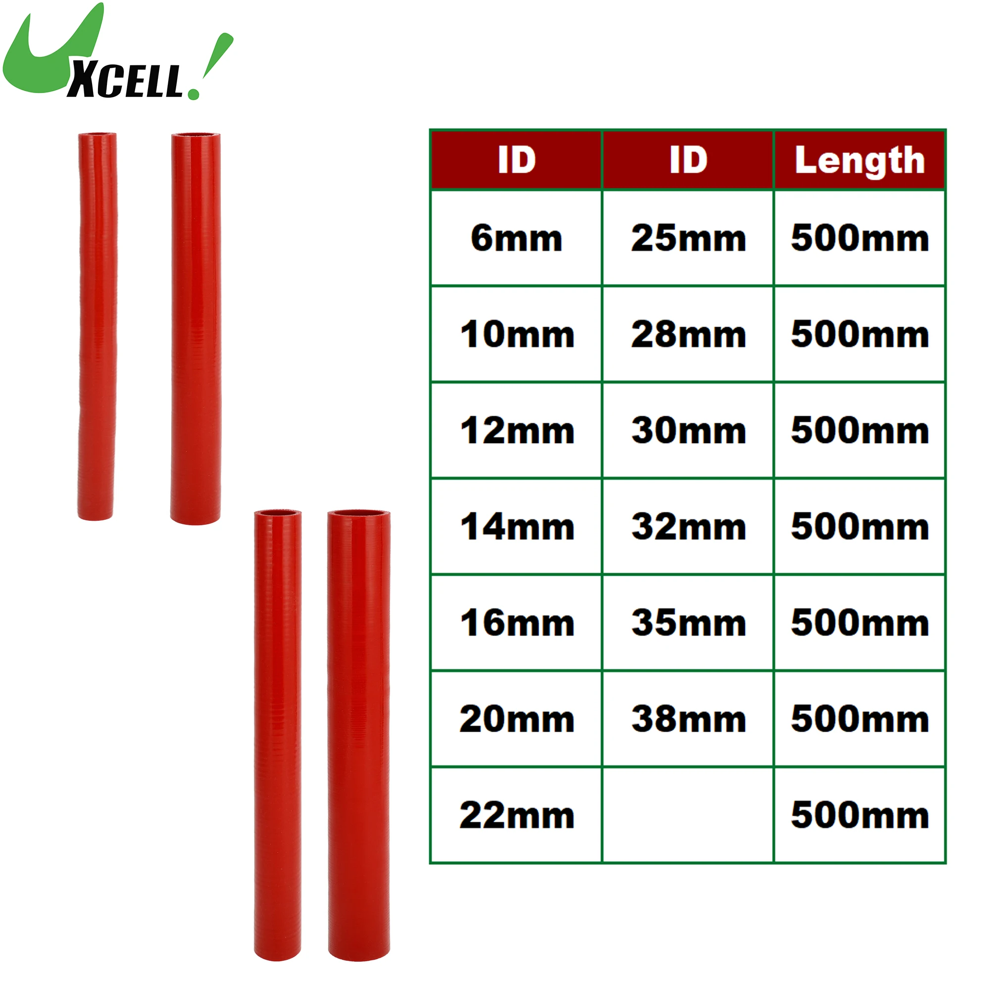 

UXCELL 6mm 12mm 16mm 20mm 25mmto 38mm ID Car High Performance Straight Silicone Hose Coupler Intercooler Tube 500mm Long Red