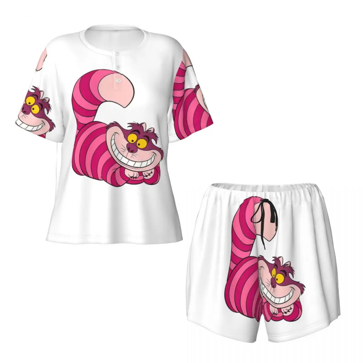 Custom Cartoon Manga Cheshire Cat Smile pigiama set donna 2 pezzi manica corta Pjs Shorts Sleepwear