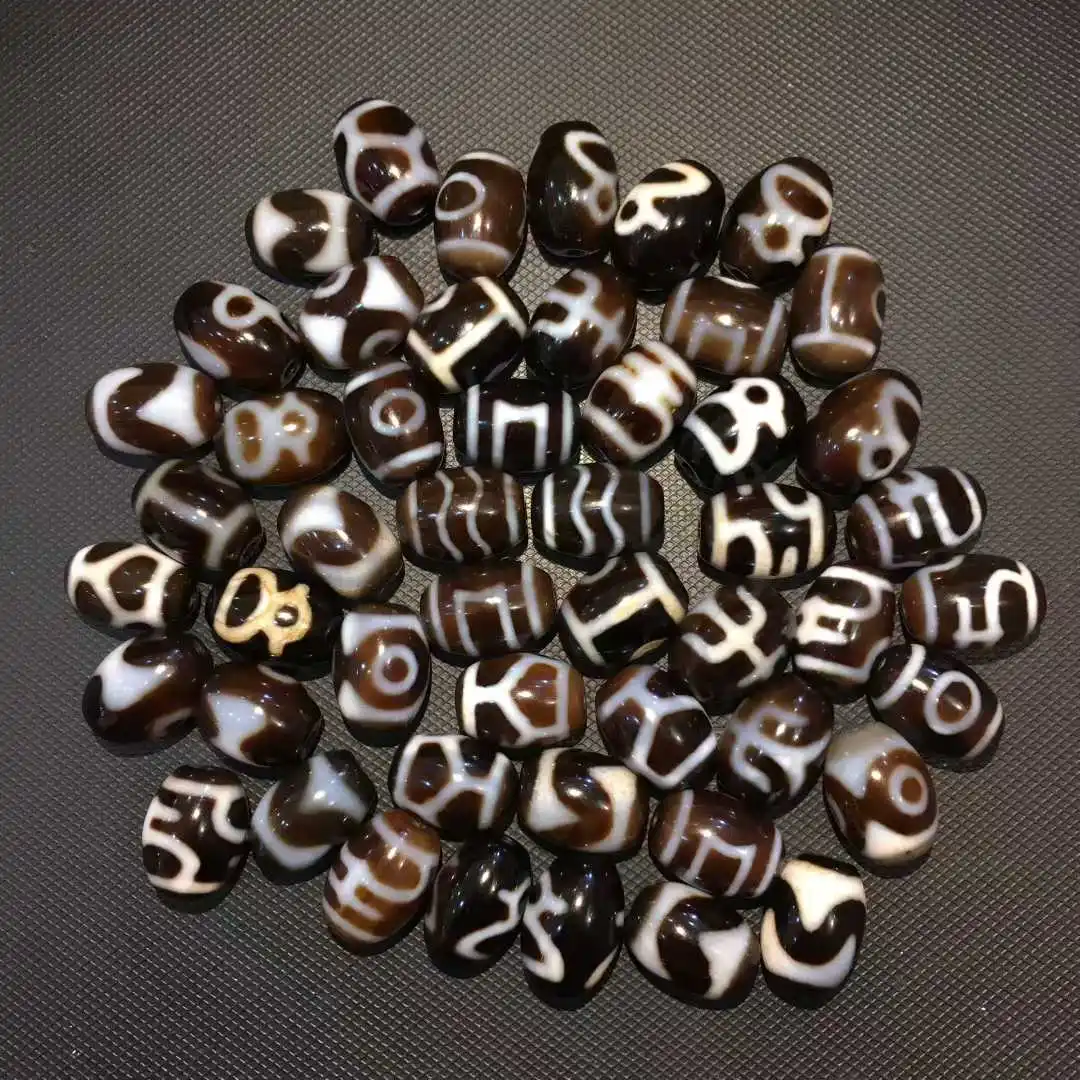 50pcs/lot 14*20mm Black and White Daluo Tibetan Dzi Beads Natural Agate different patterns Amulet Polished Surface for Necklace