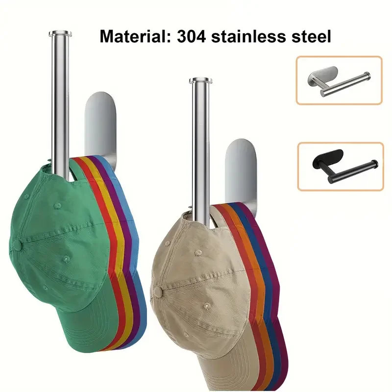 1/2 Stück Baseballkappen-Aufhänger aus Edelstahl – an der Wand montierter Hut-Organizer mit stanzfreiem Design – Detail 5