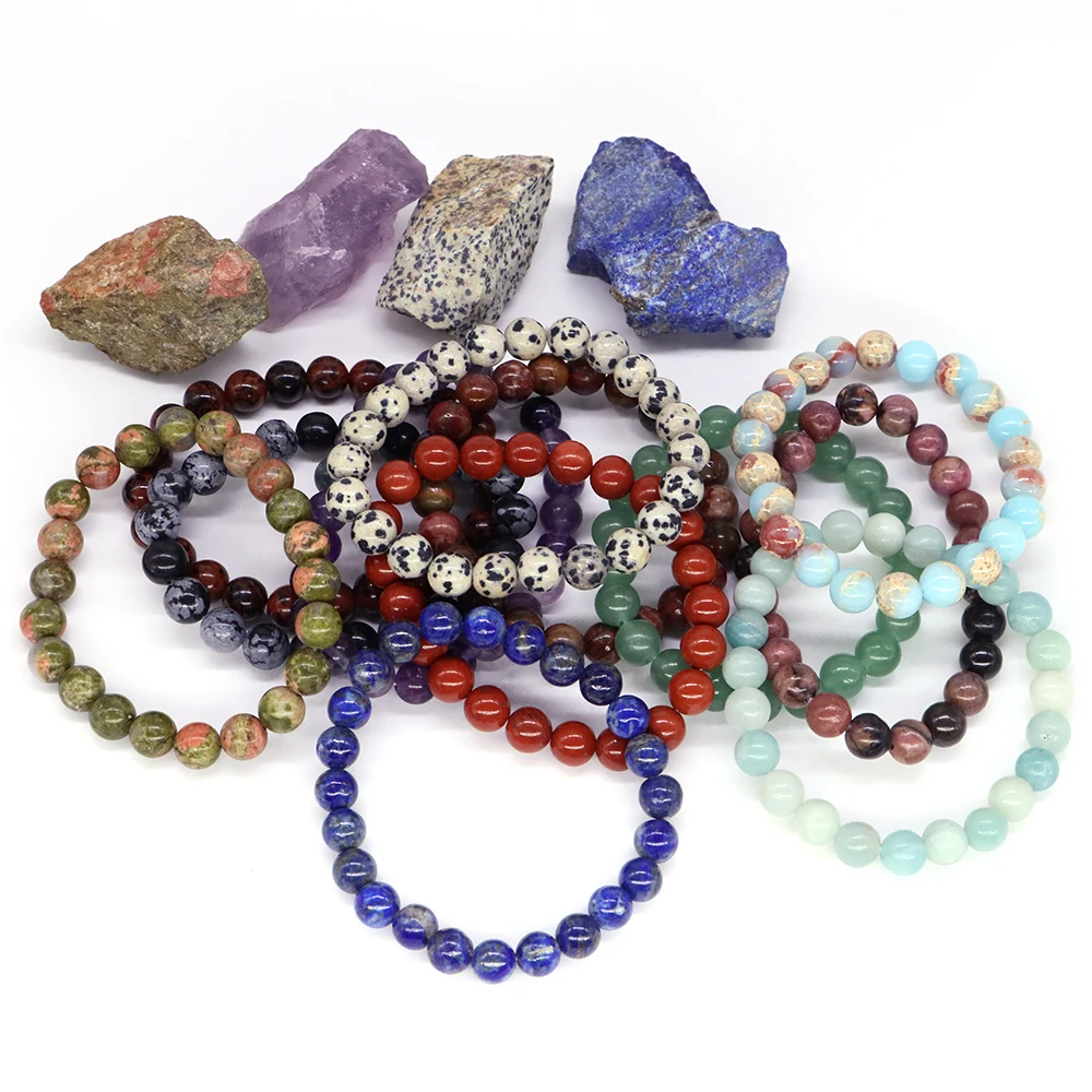 8mm Charm Healing Crystal Natural Stone Bracelets Men Women Turquoise Agate Lapis Jasper Quartz Tiger Eye Lovers Gift Jewelry