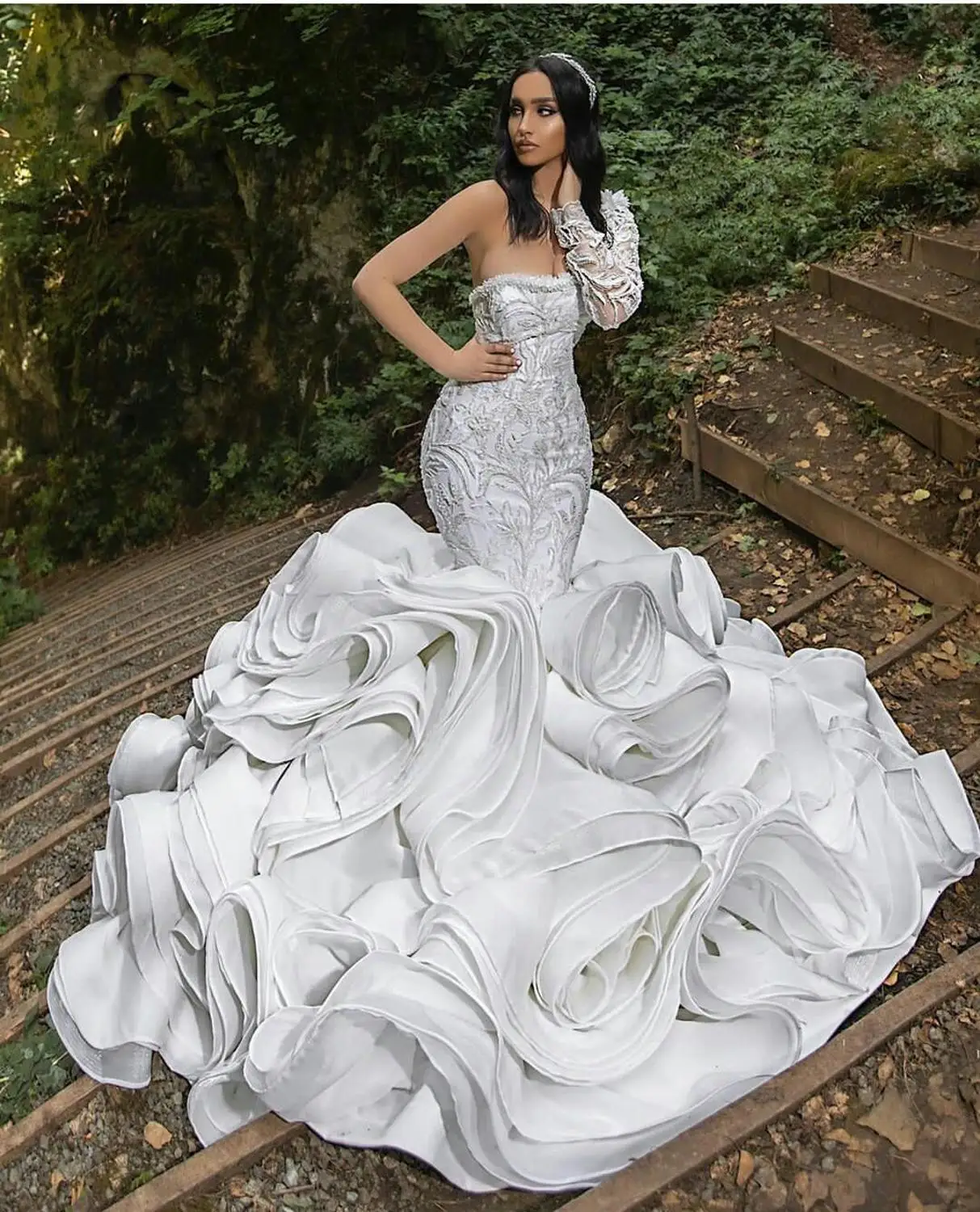 Ruffles Mermaid Wedding Dresses Plus Size One Shoulder Chapel Train Bridal Gowns Nigerian Arabic Marriage Dress Customized