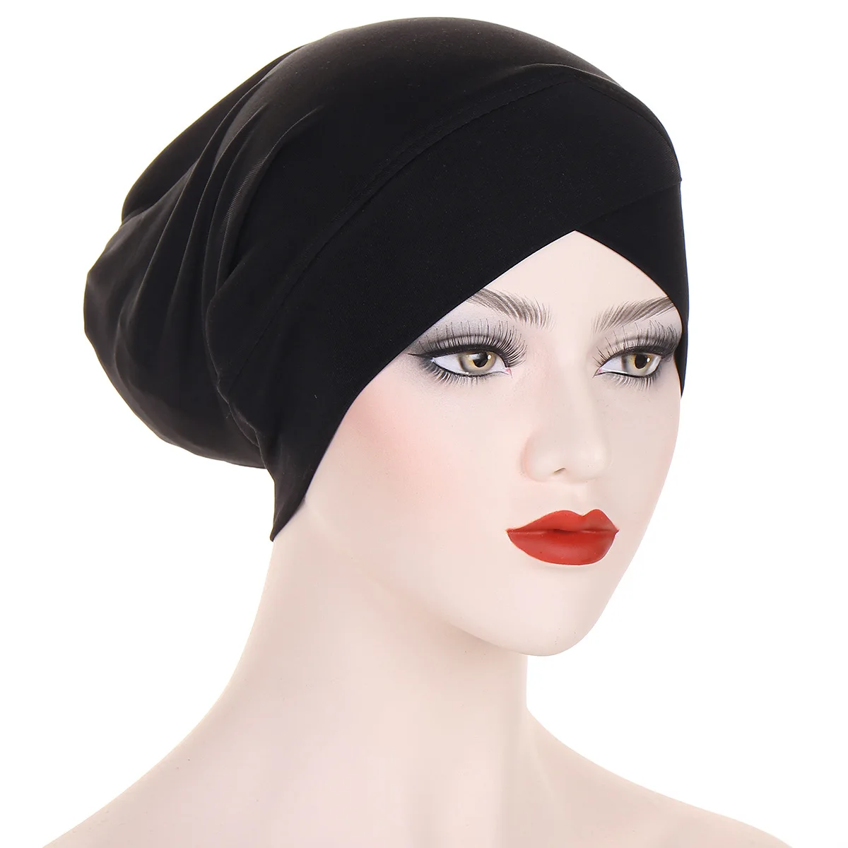 Solid Color Forehead Cross Women Turban Elastic Musilim Hijab Cap Islamic Women Ramadan Clothing Headwrap