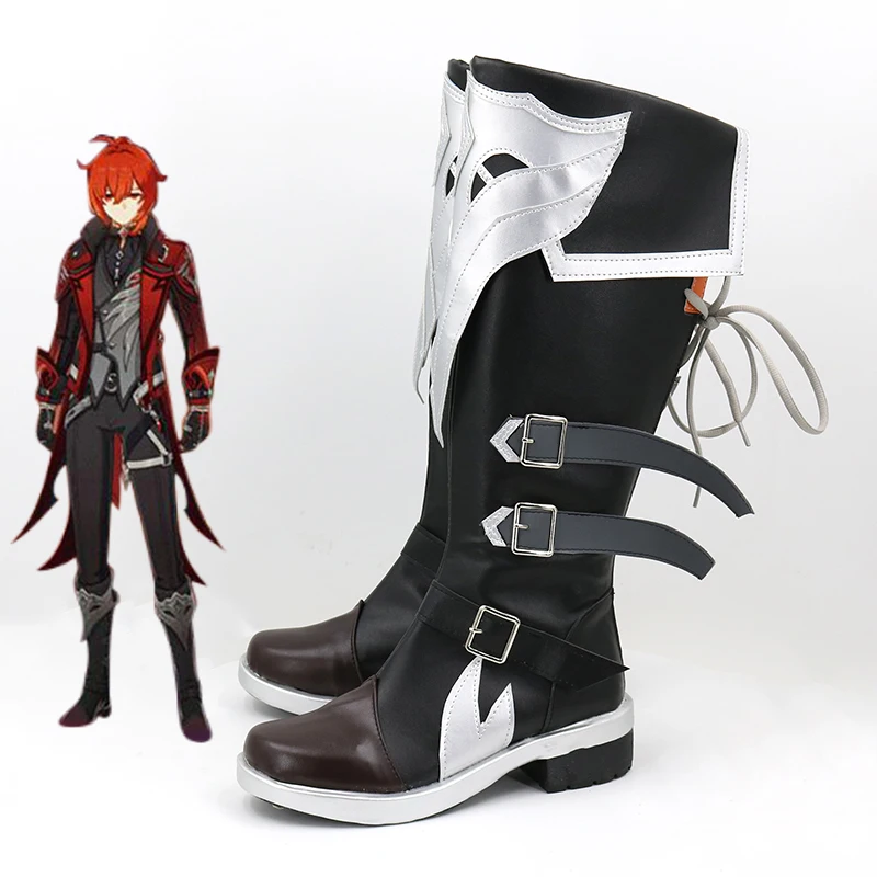 New Genshin Impact Cosplay Genshin Impact Diluc Red Dead of Night Cosplay Shoes Carnival Halloween Shoes For Women Men