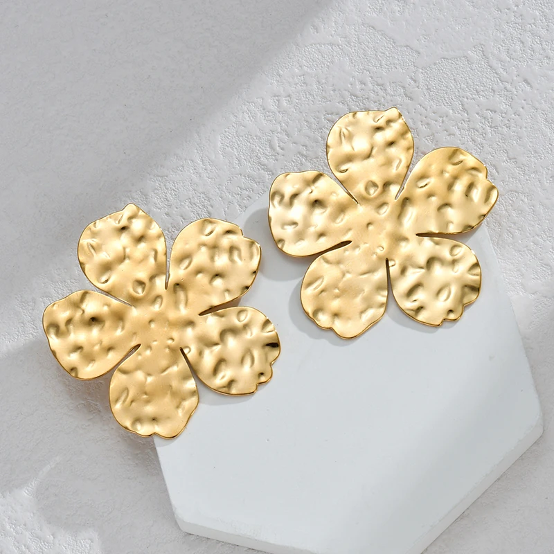 Multiple Styles Retro Exaggerated Earrings 14K Gold Plated Flower Irregular Stainless Steel Stud Ear For Women Jewelry Gifts