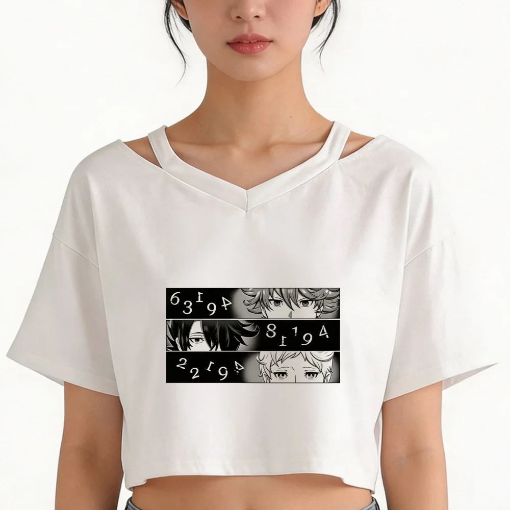 the Promised Neverland crop top girl cute jojifuku gyaru vintage goth tshirt party emo y2k streetwear alternative