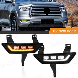 For GWM Great Wall POER 2021 2022 LED Daytime Running Lights DRL Car Fog Lamps Turn Signal White Yellow Blue Car Accessories 12V