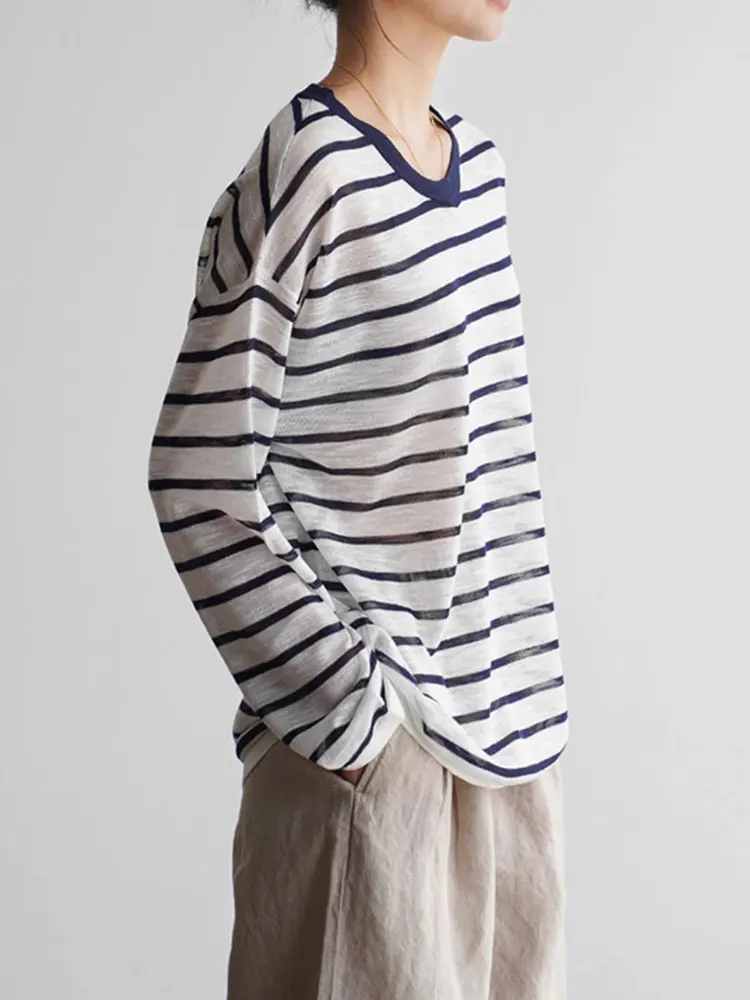 

Свободный крой вязаный свитер, осенний повседневный длинный свек, круглый Ne, в полоску, цветная блузка, женский модный топ, удобный