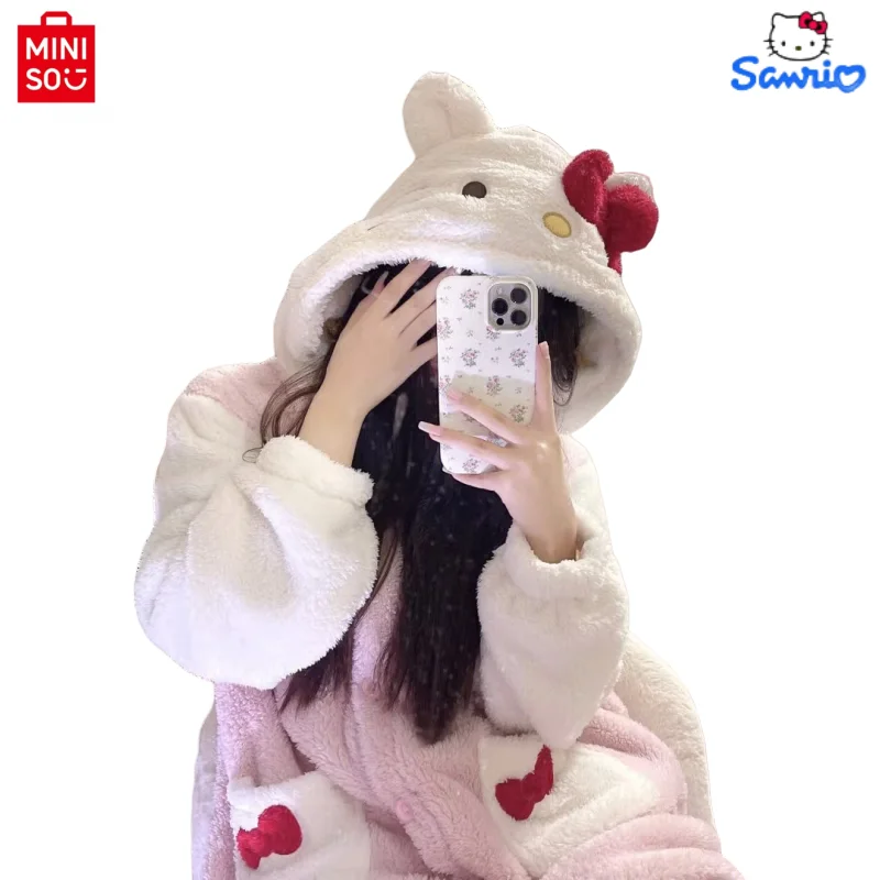 Sanurgente Hello Kitty Anime Cartoon Girls Pyjamas, Cardigan Robe, Fuzzy Kuromi, Kawaii Capes, Everaks Hooded Ponchos, Couple Gifts