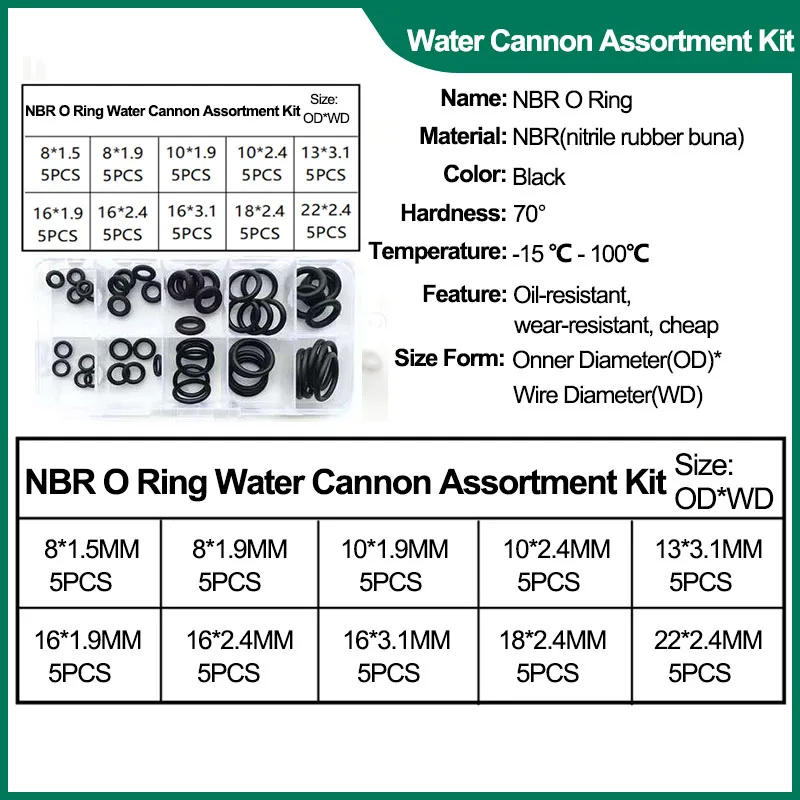 Universal NBR O Ring Junta Variedade Kit, arruelas de vedação de borracha nitrílica Conjunto para encanamento, reparo automotivo torneira