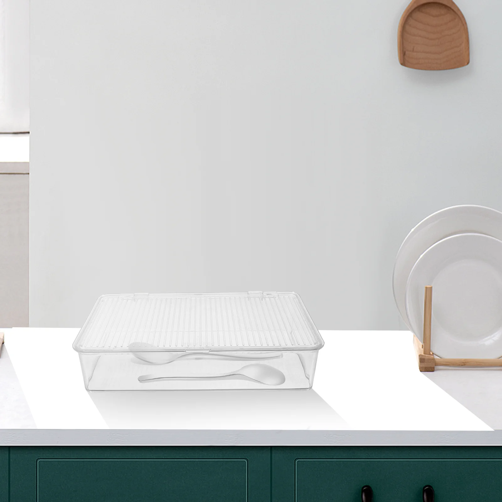 

Transparent Cutlery Box Spoons Silverware Organizer Utensil with Lid Case Storage Container Holder Clear The Pet