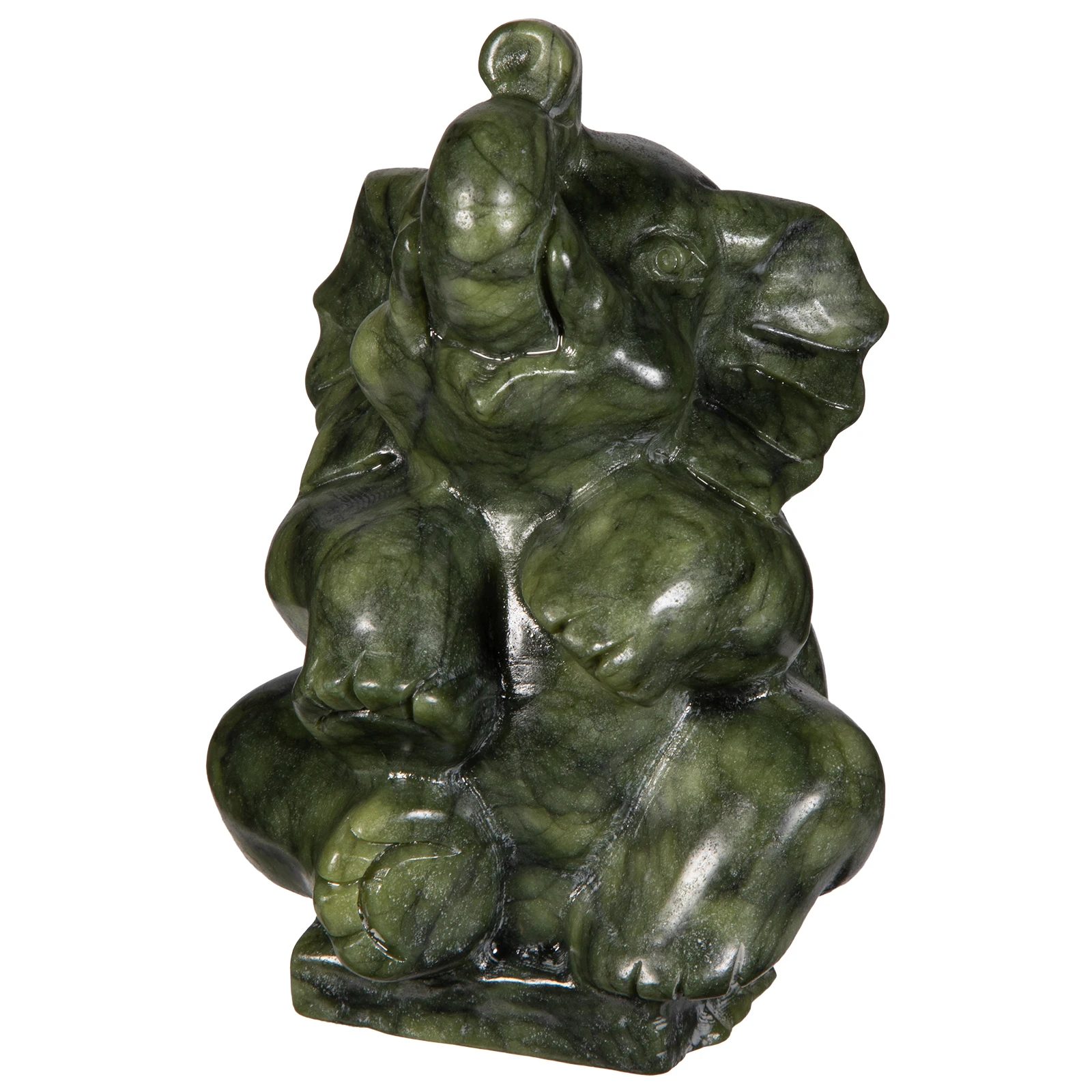 

TUMBEELLUWA Hand Carved Elephant Figurine, Green Jade Trunk Up Elephant Stone Statue Sculpture Animal Lucky Totem For Home Decor