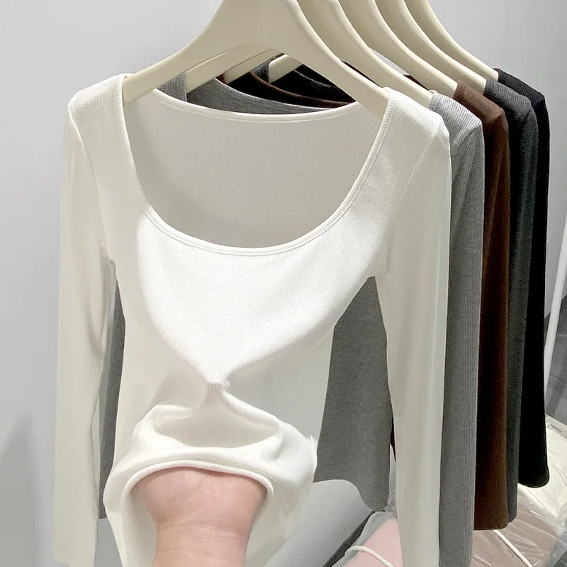 Frühling und Sommer Neue Große U-ausschnitt frauen T-shirt Schlank Top Hause Casual frauen Basis Shirt mit Koreanische wind Faden Stoff Y2k Top