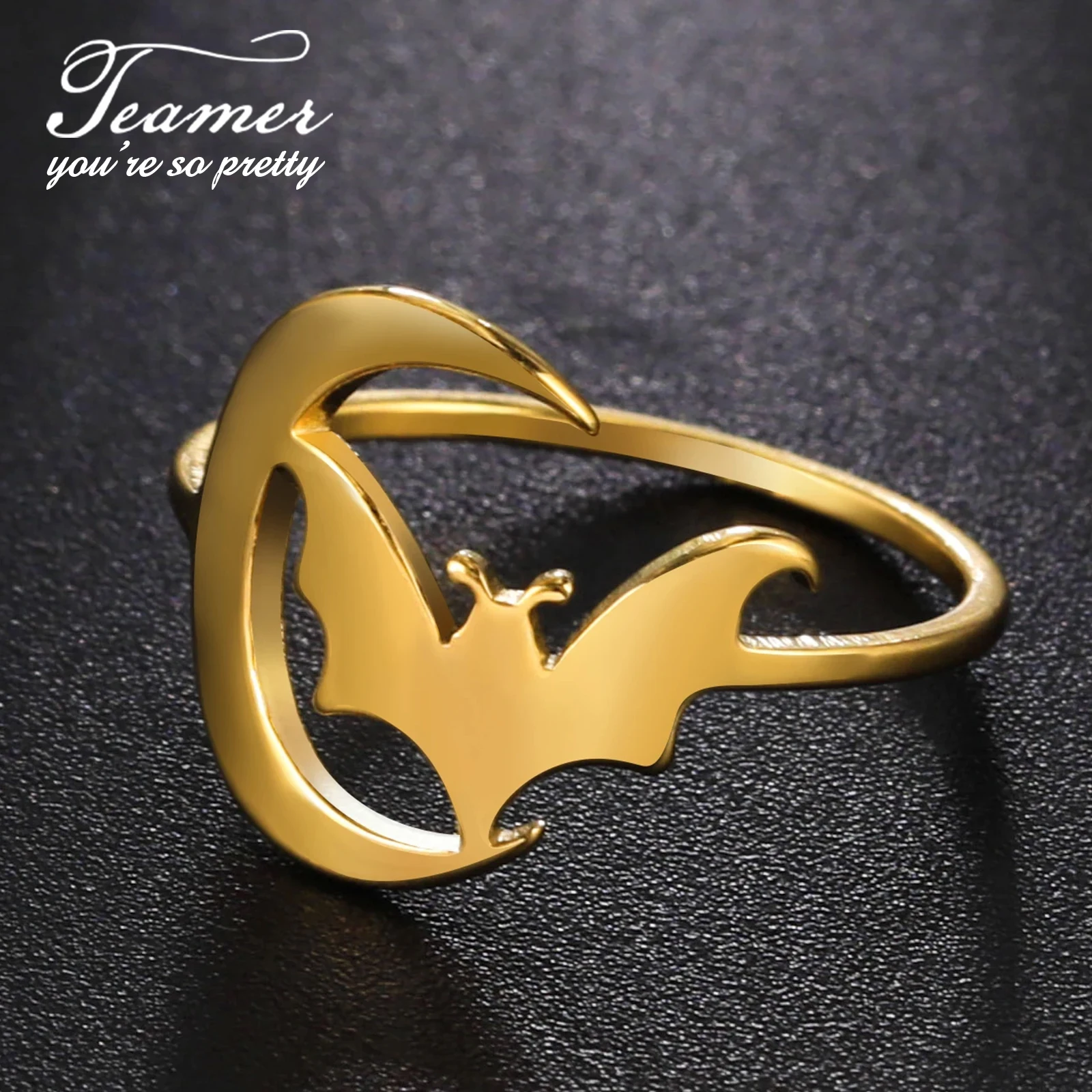 Moon Crescent Bat Stainless Steel Punk Wide Finger Ring Women Men Halloween Cosplay Party Amulet Jewelry Wholesale