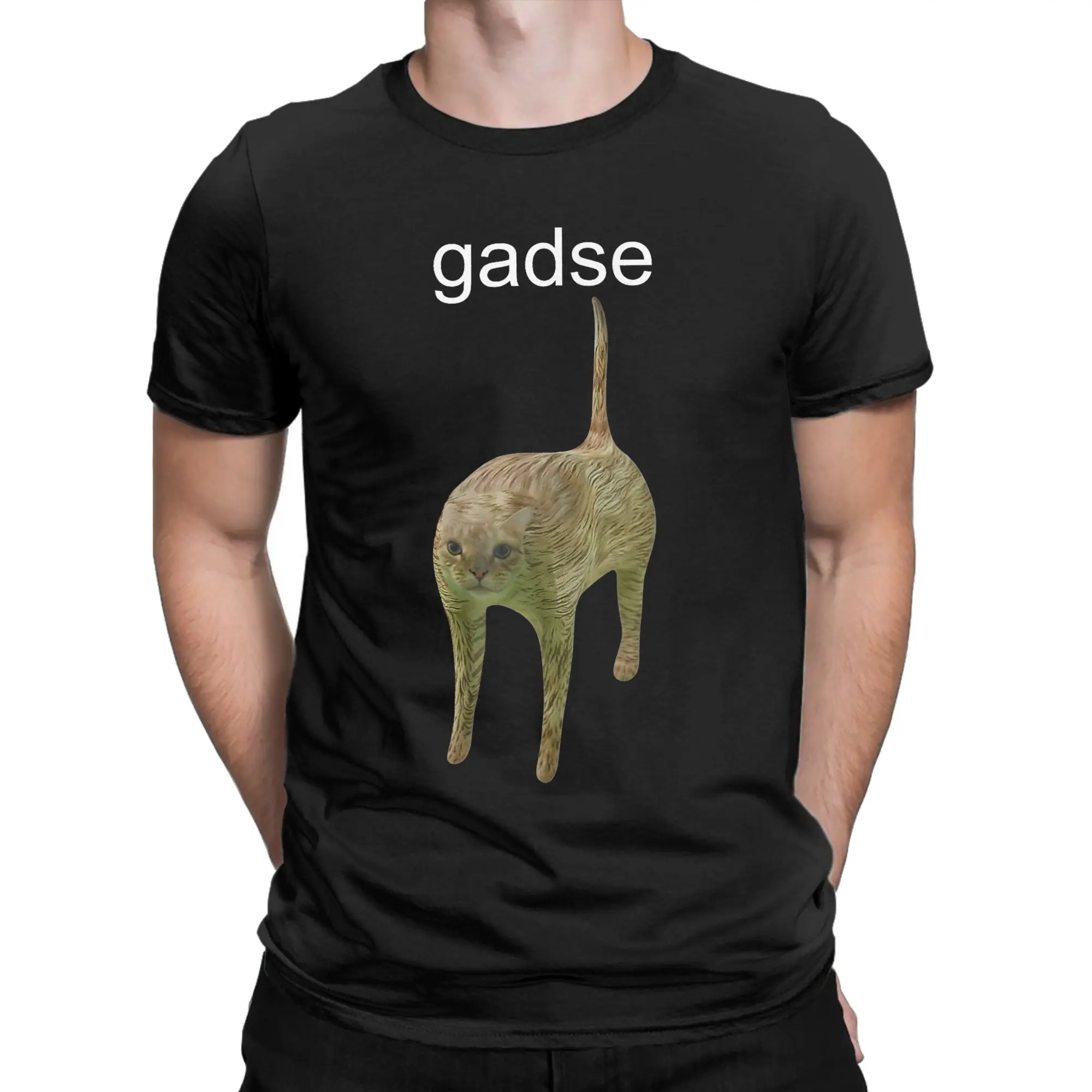 Vintage Gadse Cat Meme T-Shirts for Men Round Neck 100% Cotton T Shirts Funny Brain Rot Short Sleeve Tee Shirt Plus Size Tops