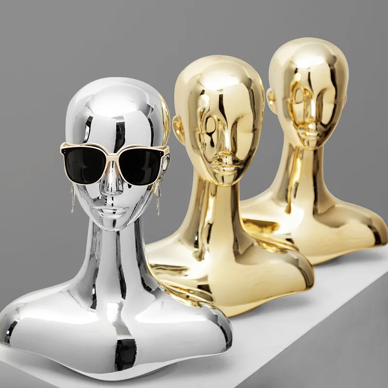 Clothing store model props head mold electroplated gold and silver women's head table jewelry display stand hat wig scarf bracke