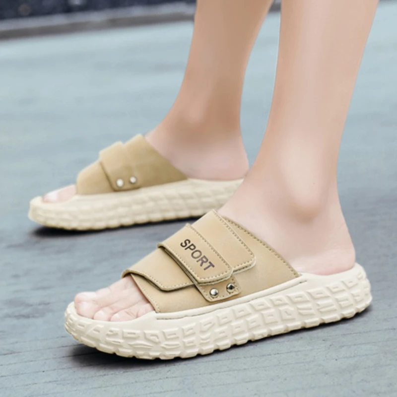 

Men's Summer Simple Solid Color Soft-soled Breathable and Anti-slip Thick-soled Comfortable and Soft One-word Slippers