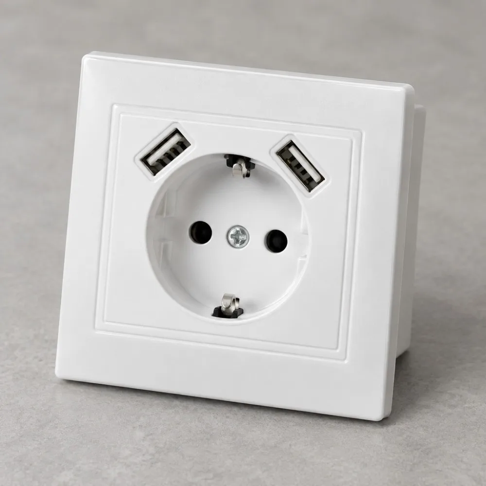 Durable 5V 2A Wall Socket with 2 USB Fast Charging Schuko Socket with USB Built In EU Standard Power Wall Outlet Travel Use