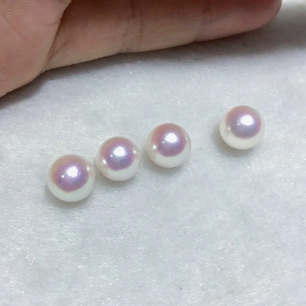 

1 pair-Premium Japanese AKOY AAAA7-8mm natural round cherry blossom pink pearl, semi drilled hole