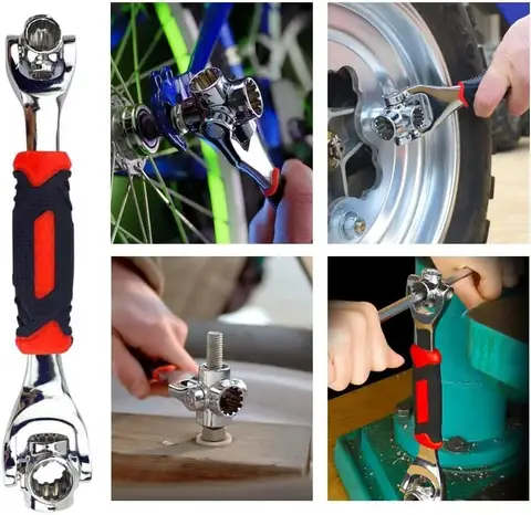 52'si 1 arada Çok Amaçlı Anahtar Evrensel Spline 8mm ila 19mm Soket El Aletleri 360 °   Ev Oto Tamiri için Döner Kollu Kaplan Anahtarı
