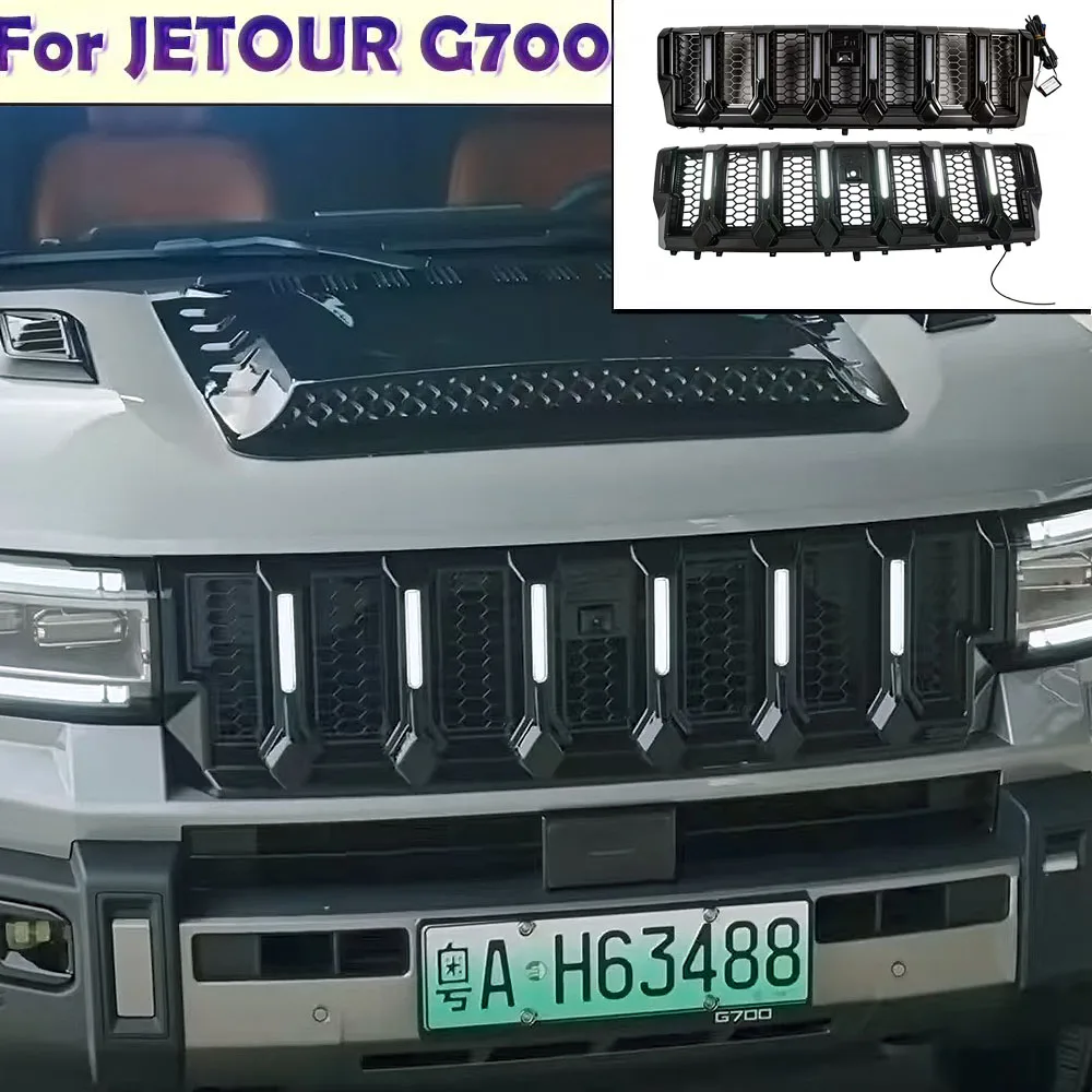 

Накладка на передний бампер Jetour G700 2025-2026 Black Warrior с подсветкой, сетчатый дизайн, тюнинг-деталь для экстерьера автомобиля