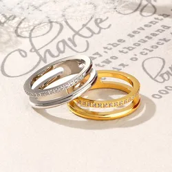 Stainless Steel Pave CZ 2 Layer Ring Wedding Band for Women Girl Size 5-10