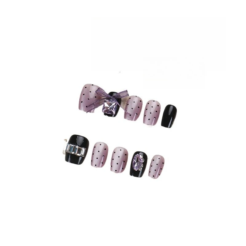 

Wear nail advanced sense autumn cat eye polka dot bow handmade nail art piece fake nail
