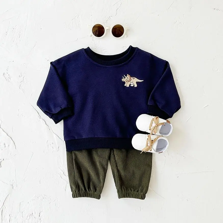 Autumn Newborn Baby Clothes Outfits Dinosaur Embroidery Leisure Cute Boys Girls Clothes Long Sleeved Sweatshirt+Pants Spring Set