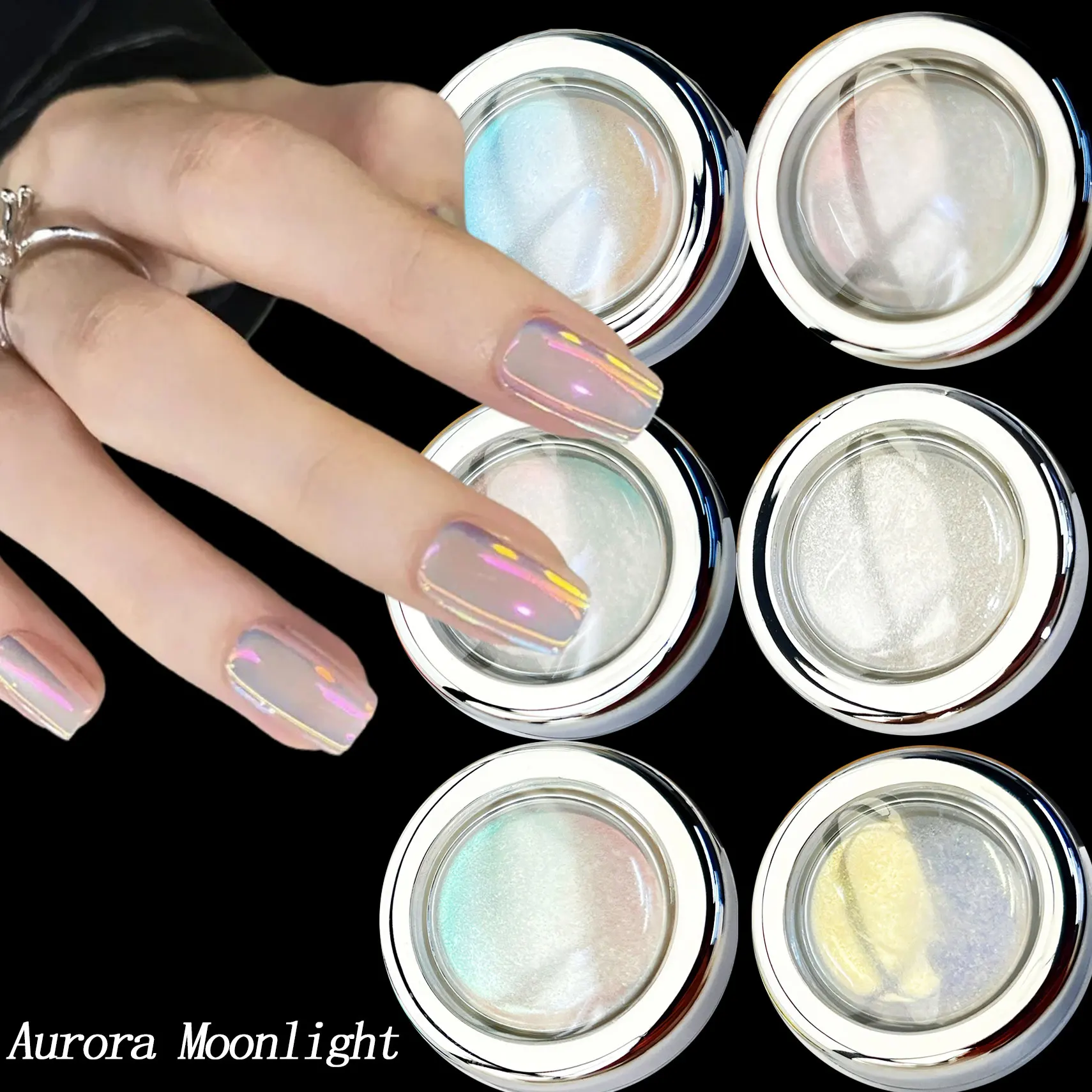 1瓶 オーロラシェル 透明ネイルパウダー クロム ムーンライト ミラーネイル グリッター ピグメント ジェルポリッシュ ネイルアートデザイン ラビングダスト