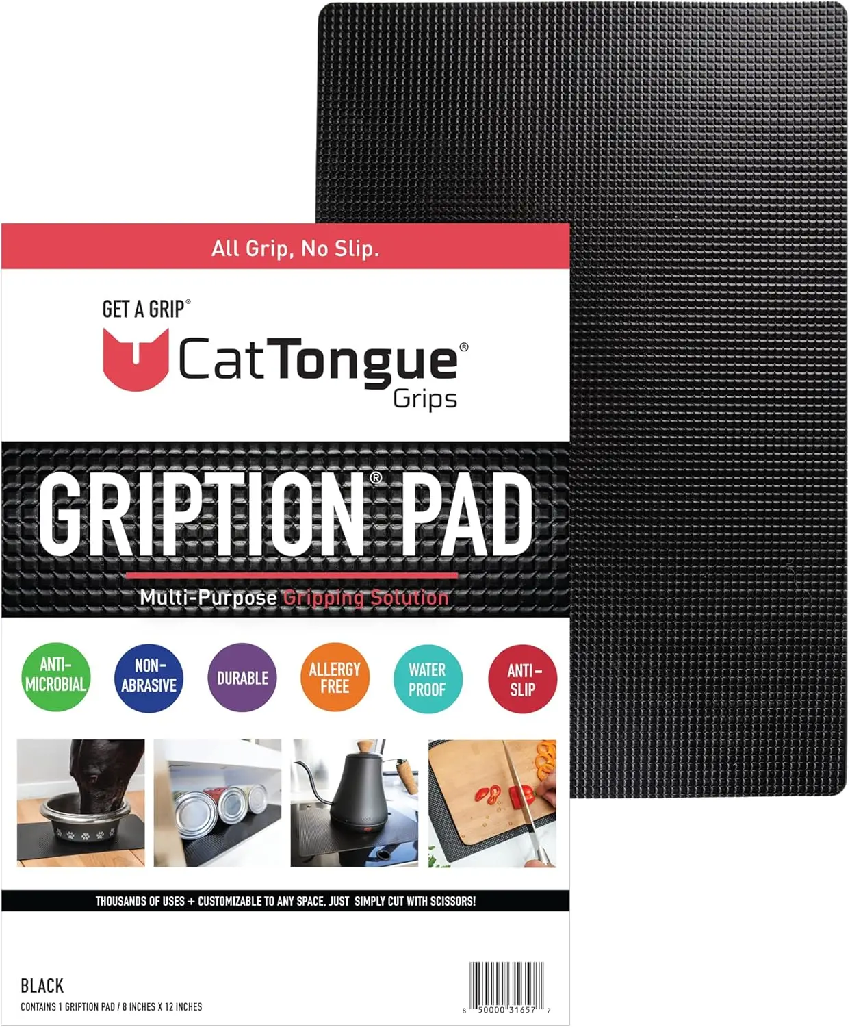 

Non-Slip Mat for Countertops, Desks, Tables - Multi-Purpose Anti-Skid Pad, 8x12 inches, Black