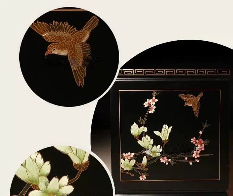 ❁w Four-Door Four-Drawer Wine Cabinet Simple Chinese Furniture with Bone Stone Lacquerware for Living Room From Yangzhou o
