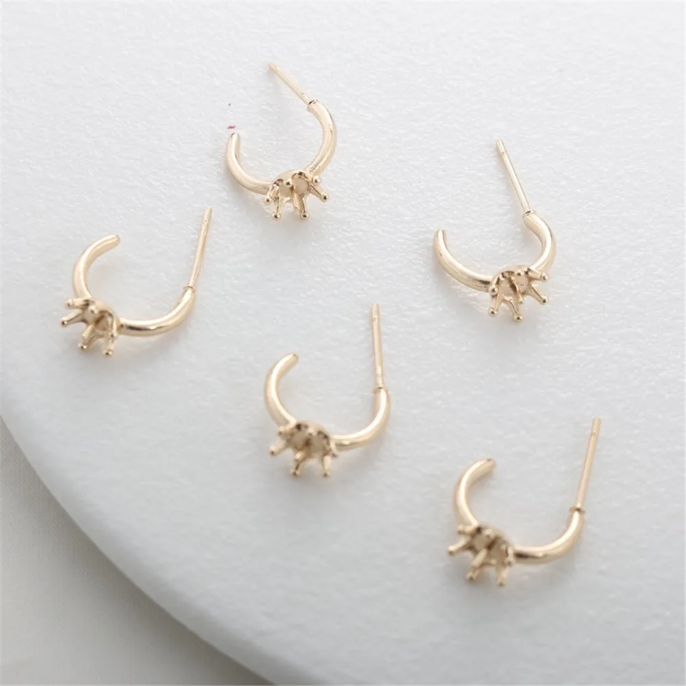 14k Gold-wrapped Simple C-shaped Earrings with Needle Holder Earrings DIY Handmade Jewelry Earrings Material Accessories