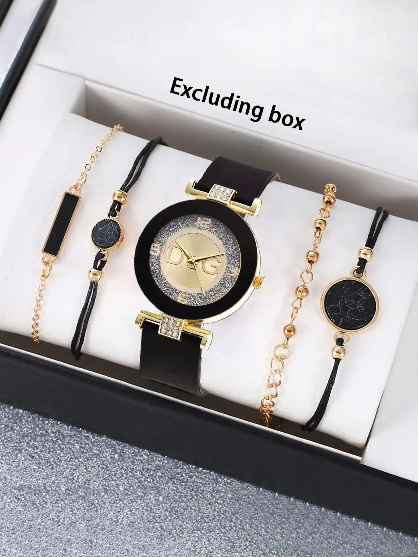 Fashion Glitter Dial Silicone Band Ladies Watch Jewelry Bracelet Combo Set