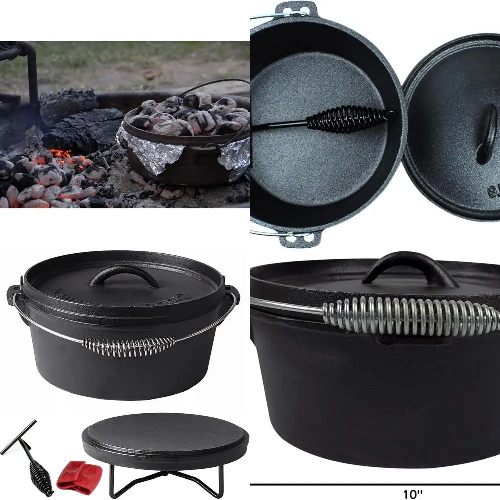 

4.1 Qt Cast Iron Dutch Oven with Pre-Seasoned Interior, Lid Lifter, Stand, and Silicone Handles
