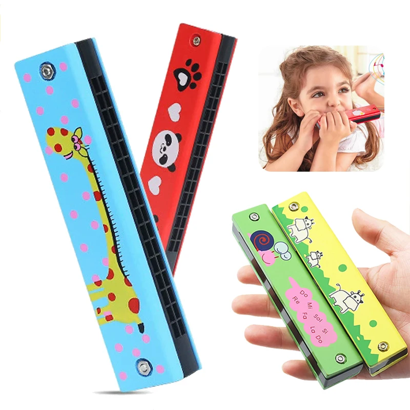 2/3 قطعة آلة موسيقية هارمونيكا خشبية اللعب 16 حفرة الكرتون الحيوانات رسمت نفس اللون مزيج مجموعة للمبتدئين TMZ #1