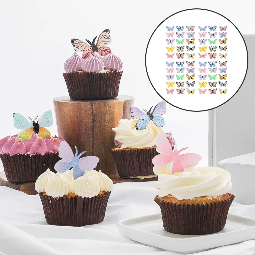 

72 Pcs Sticky Rice Paper Butterfly Butterflies Shaped Cake Decors Cupcake Toppers Hat Butterfly-shape Dessert