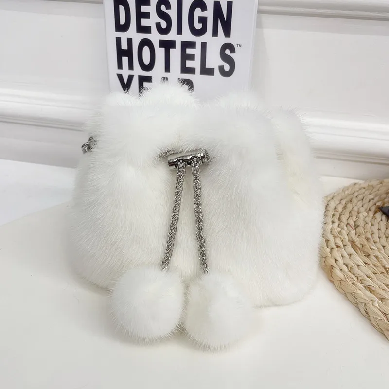 

Autumn Winter Women's Handbag Mink Soft Bucket Bag Lady Purse Evening Clutch Bag Female Shoulder Crossbody Bag