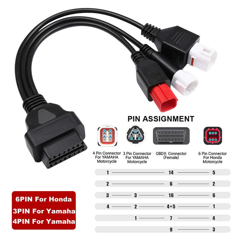 Moto OBD2 Connector 3pin 4pin For Yamaha 6pin For Honda to 16pin OBD 2 Extension Cable Male to Female Motorcycle Diagnostic Tool