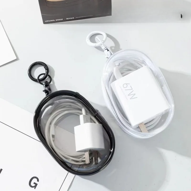 Portable Mini Clear Zipper Storage Bag - Space-Saving Organizer for Earphones & Chargers, Versatile with Handy Keychain Loop