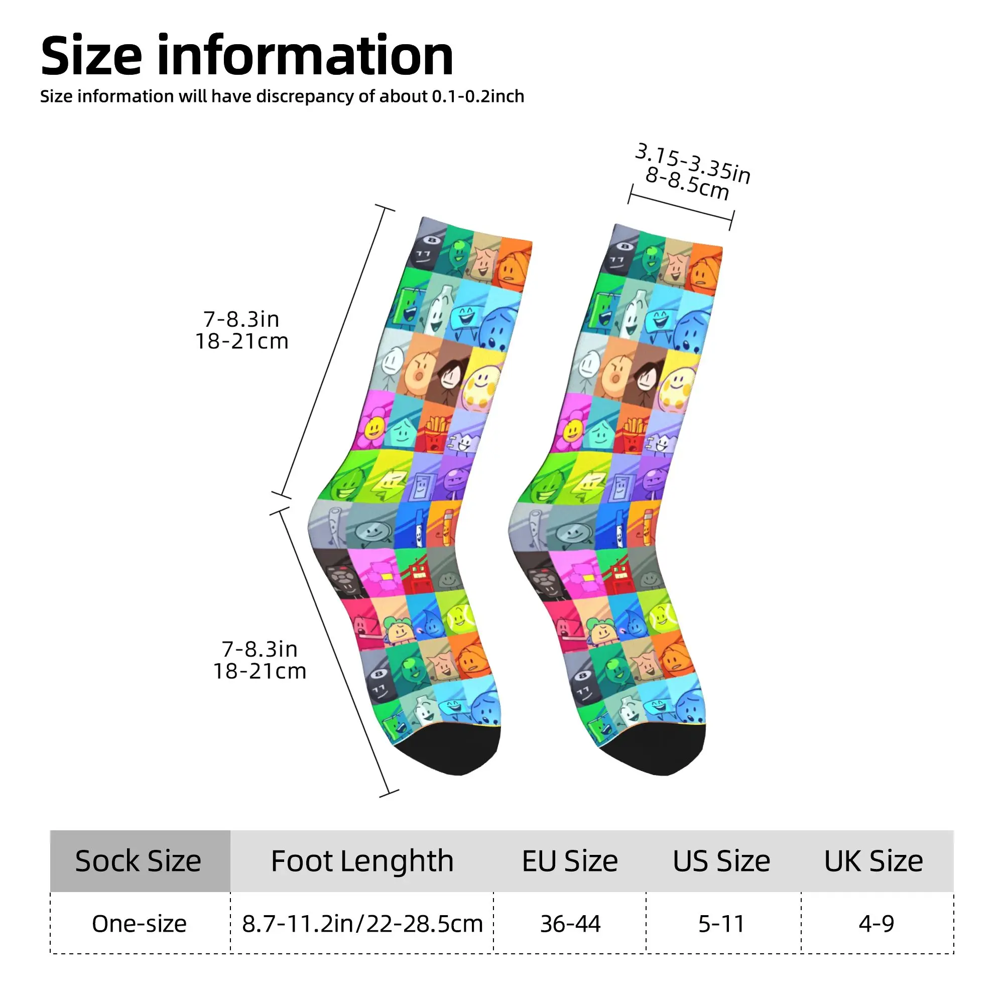 BFDI Inanimate Insanity All Characters Socken Rutschfeste Strümpfe Herren Mittelweiche Outdoor-Socken Herbst Freizeit Grafik-Socken