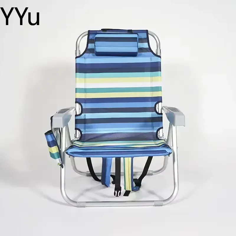 for Modern Outdoor Folding Backpack Beach Chair 2 Piece Set Adjustable Height Metal Frame Comfortable Oxford Fabric Camping