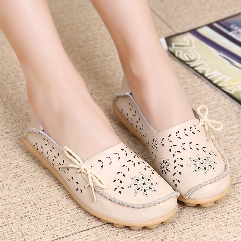 New Moccasins Women Flats Autumn sneakers Women Loafers Genuine Leather Female Shoes Slip On Ballet Bowtie Women Shoes Big Size