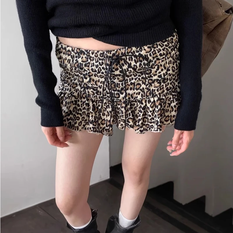 Leopard Print Women Short Skirt Cake Skirt  Summer American Sexy Retro High Street Fashion Y2k Skirts for Woman Woman Clothing